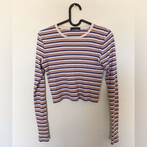 Brandy Melville Cropped Striped Long Sleeve Tee